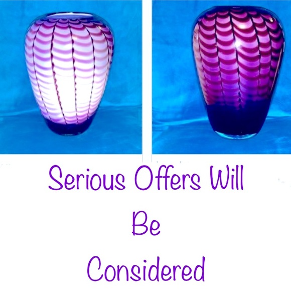 Murano Wave Pattern Hand Blown Vase - Purple - Picture 3 of 16